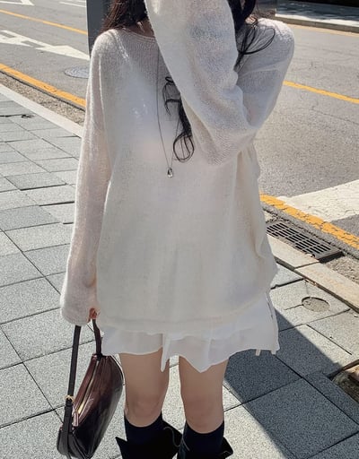 側抽繩薄款寬鬆羊毛針織衣（5%)4