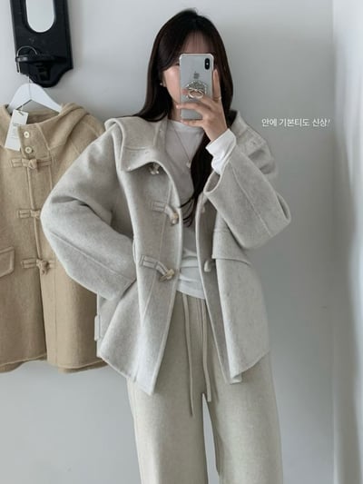 可雙釦連帽牛角羊毛外套1