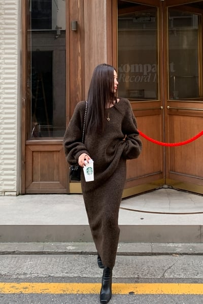 兩面穿排釦針織外套＋鬆緊長裙SET3