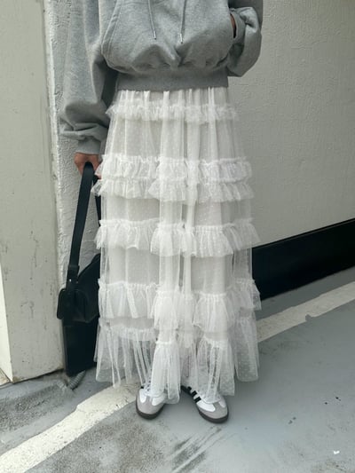 點點網紗蛋糕鬆緊長裙5