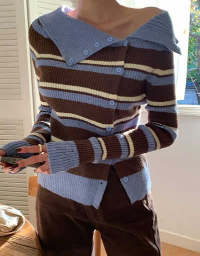 側排釦反折翻領撞色針織衫8