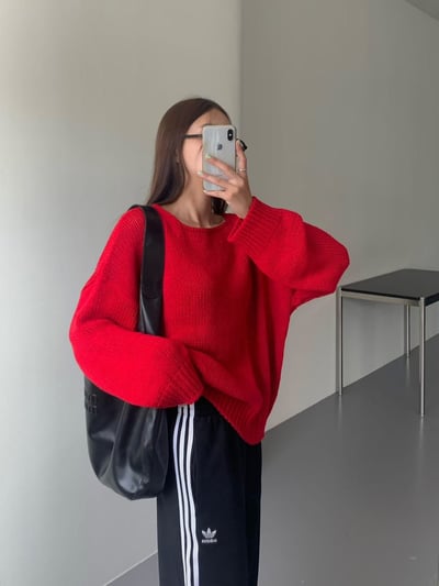 側抽繩薄款寬鬆羊毛針織衣（5%)6