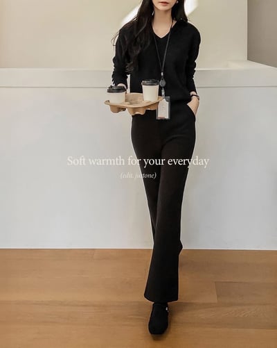 V領縮口排釦手袖素色羊毛針織衣（5%）3