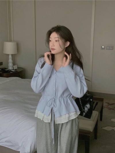 兩穿抽繩鬆緊縮腰針織小外套11