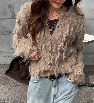 金釦羽毛流造型毛外套7