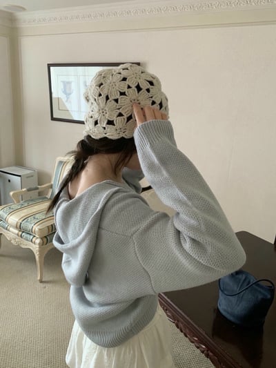 抽繩連帽短版針織外套8