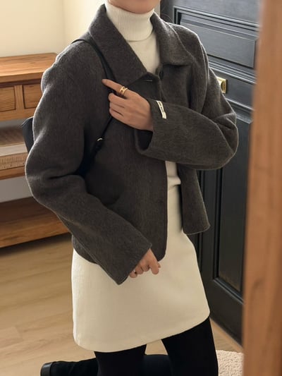 翻領兩側壓線羊毛80%手工外套3