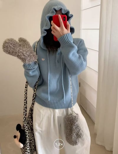 荷葉邊連帽抽繩愛心logo針織衣6