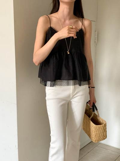 Ｖ領拼接點點網紗雪紡背心2