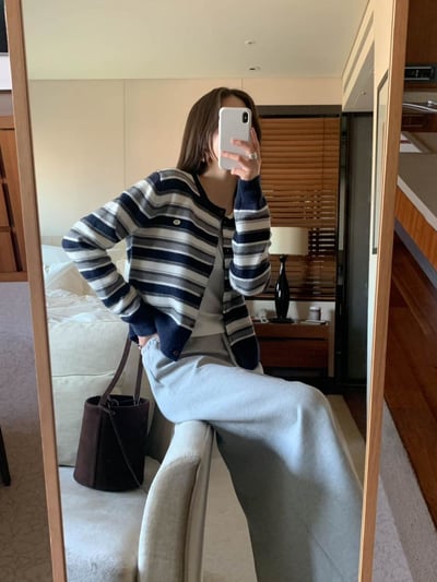 小徽章條紋針織外套上衣13