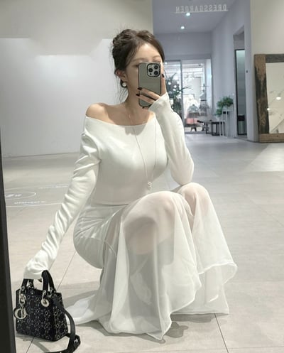 拼接透感網紗船領針織長洋3