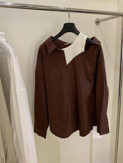 單邊露肩背心造型假兩件襯衫8