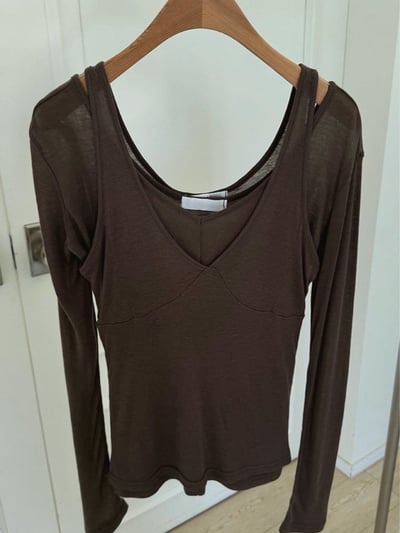 Ｖ領背心+透感薄款Ｔ兩件式SET14