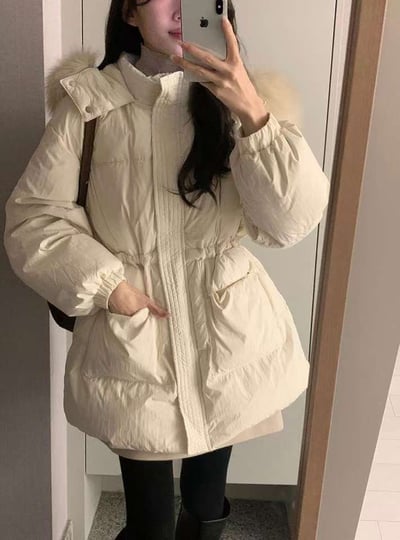 可拆狐狸毛連帽縮腰鴨絨外套（鴨絨100%)8