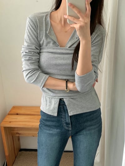 兩穿！素色平口背心＋排釦小外套SET2