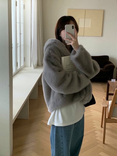 超柔軟！馬海毛暗扣連帽外套3