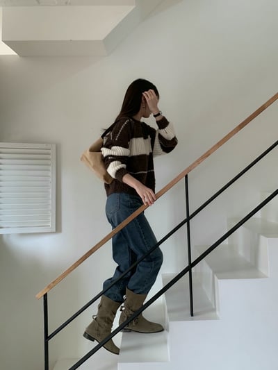 配色條紋顆粒感軟針織毛衣13