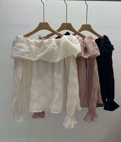 反摺平肩波紋感雪紡衫8