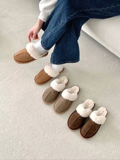 中線毛毛方塊牛皮厚底拖鞋8