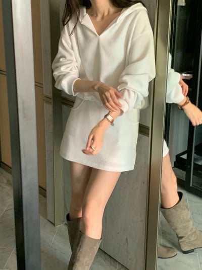 縮腰連帽大學Ｔ+鬆緊短褲裙SET4