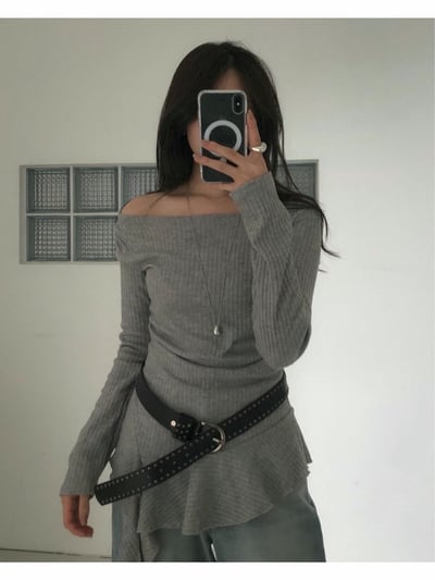 大圓領不規則波浪下擺針織衫4