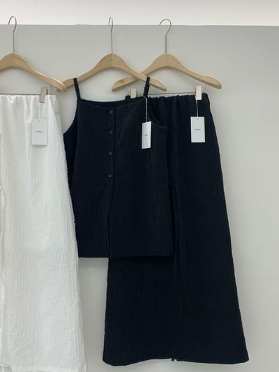 壓紋後綁結排釦背心＋鬆緊開衩長裙SET13