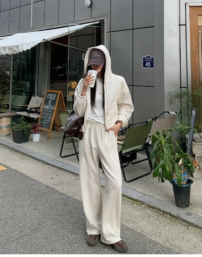 順身刷毛連帽外套＋鬆緊長褲SET3