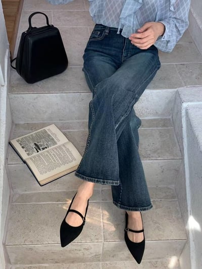 顯瘦復古刷藍小喇叭牛仔褲4