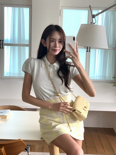 排釦小翻領公主袖針織衫3