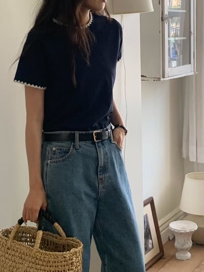 鋸齒狀色滾邊短T7