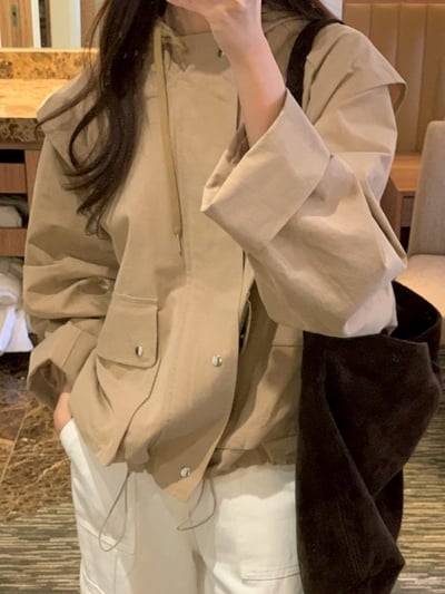 抽繩連帽口袋風衣夾克5