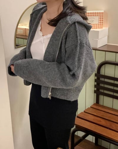 短版抽繩連帽針織外套3
