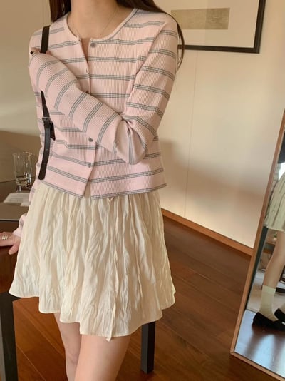 文青條紋鈕扣上衣3