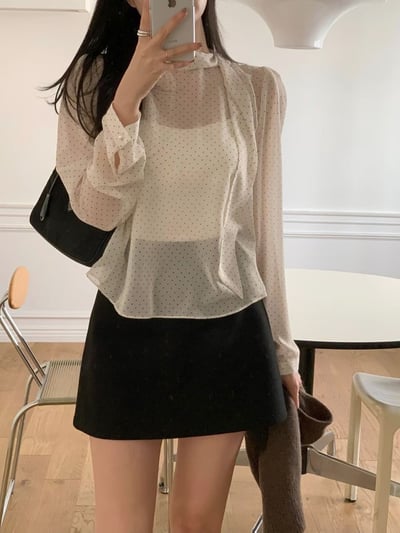 領巾復古點點微透雪紡衫4