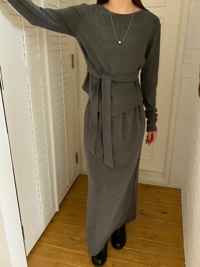 側綁結薄款Ｔ＋抽繩鬆緊長裙SET(可拆買)2