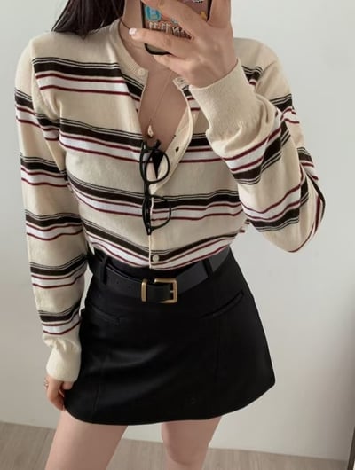 復古配色條紋排扣針織衫4