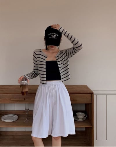 圓領合身薄款橫條紋針織小罩衫7