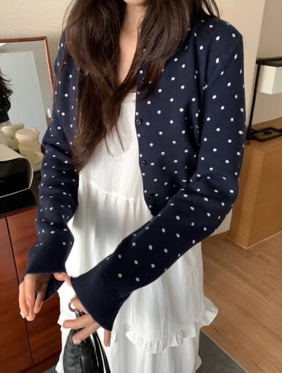 甜美復古點點排釦針織外套2