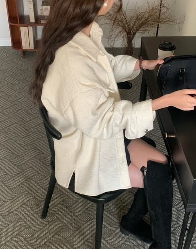 織紋銀釦雙口袋毛呢襯衫4