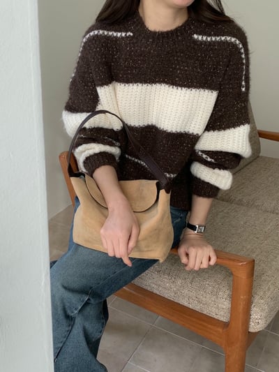 配色條紋顆粒感軟針織毛衣16