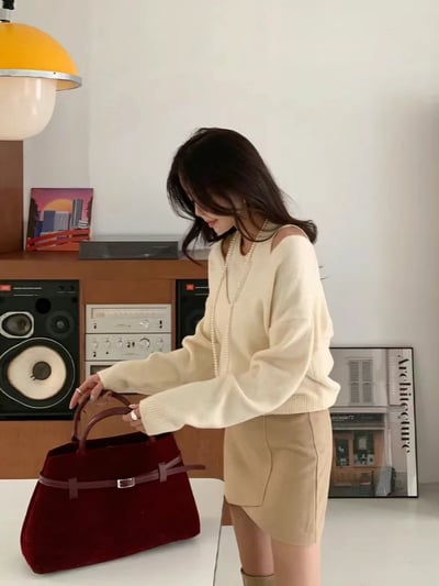 大V領針織+素色背心SET2