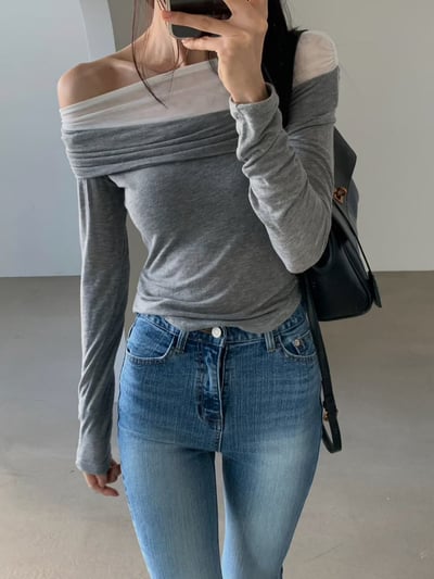 撞色雪紡拼接薄款棉Ｔ4