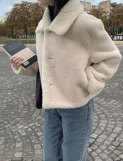 毛毛款翻領排釦雙面穿外套7