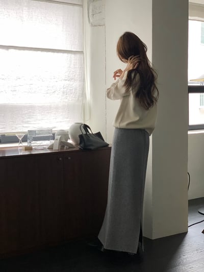 後開衩內裡水貂毛針織長裙1