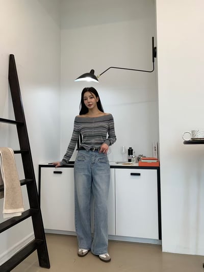 螺紋平領排釦條紋薄針織衣15