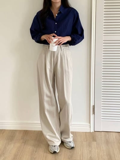 前打褶落地薄款寬褲4