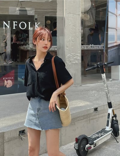 雙口袋混雪紡棉軟料襯衫1