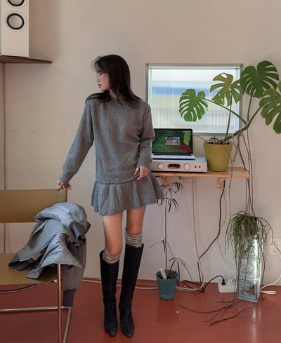 兩穿款！鈕扣針織波浪裙擺短洋5