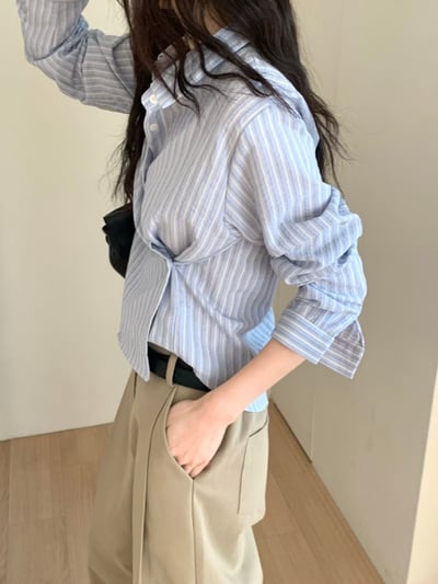 可側釦直紋短版襯衫5