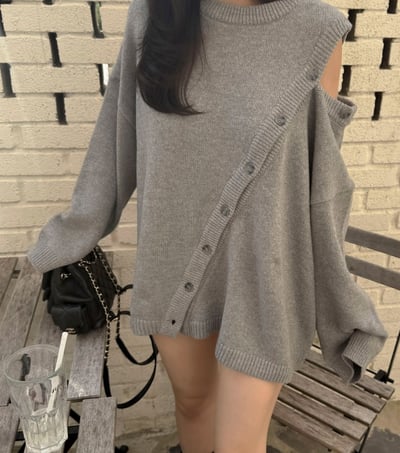 側排釦造型長版針織衫6